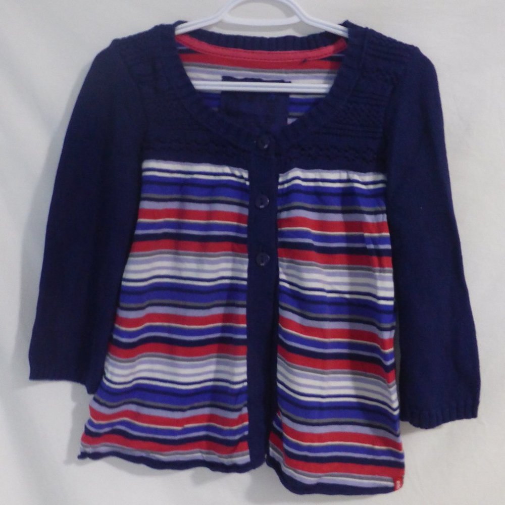 EDC, small, striped cardigan, 3 button front, open bottom, GUC